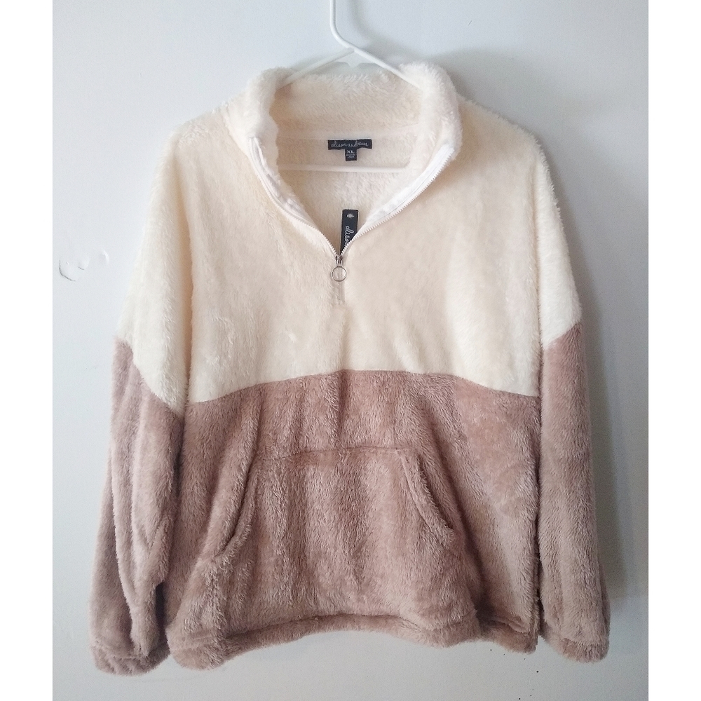 faux furry sweater with pockets and zip top
